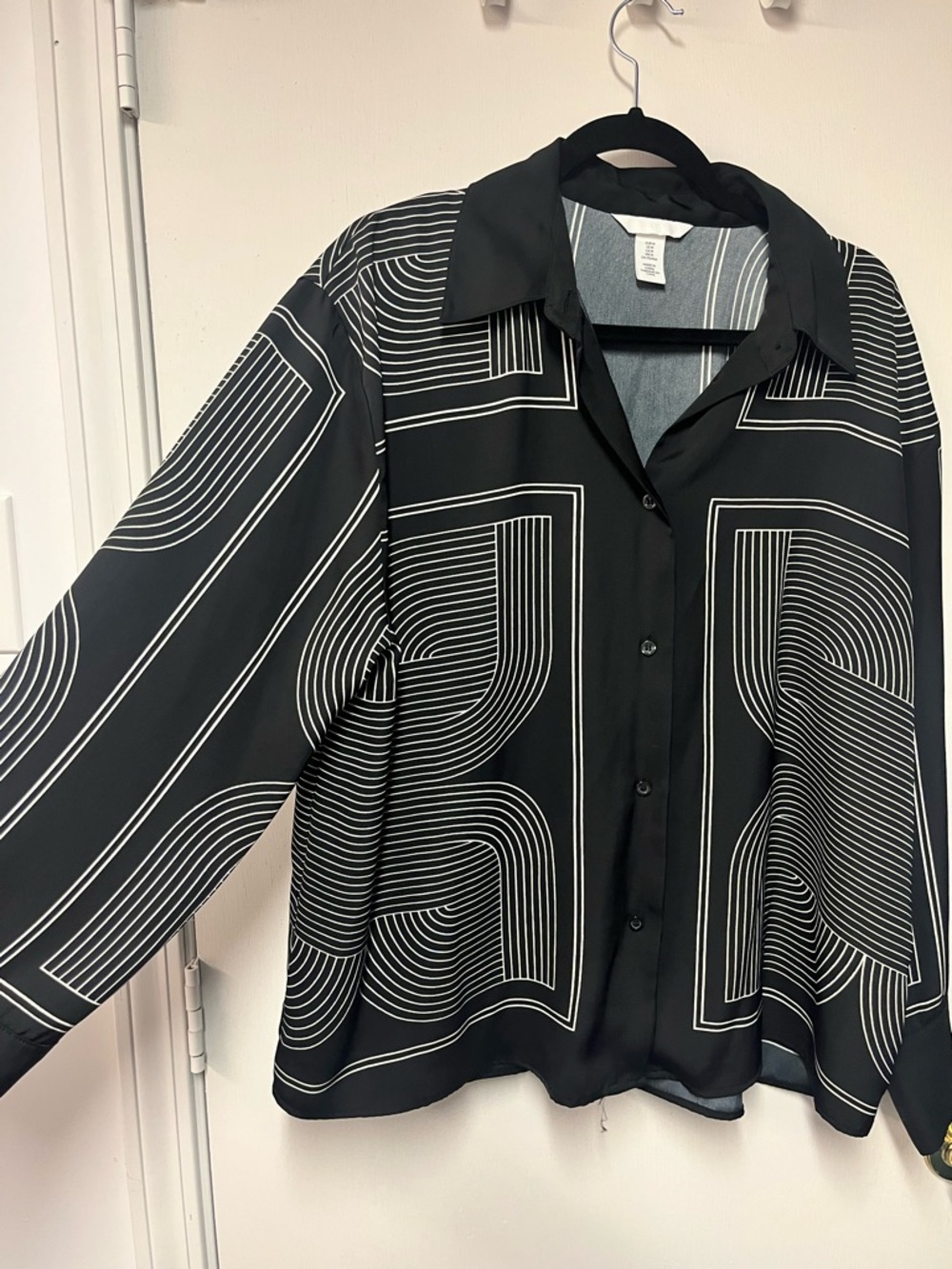 H&M Black Shirt with White Linear Pattern